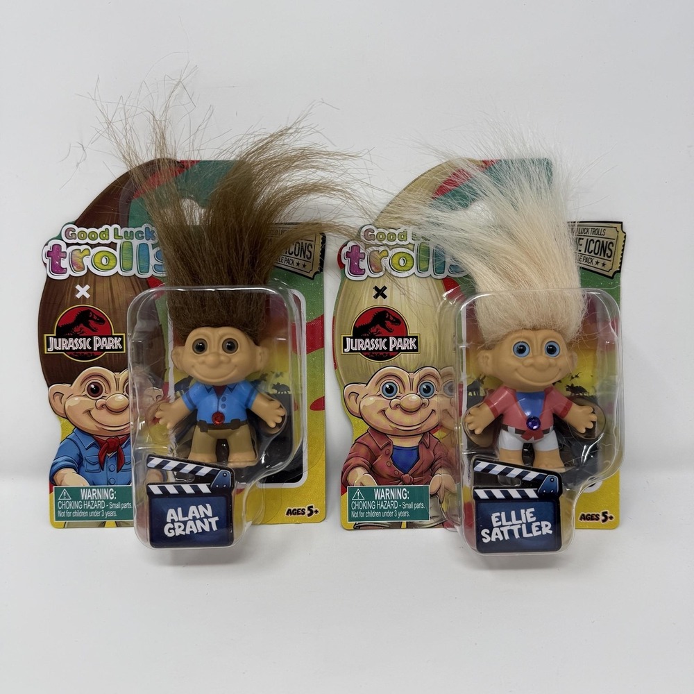 Good Luck Trolls Jurassic Park Alan Grant Ellie Sattler Figures 2 Pack Toy New